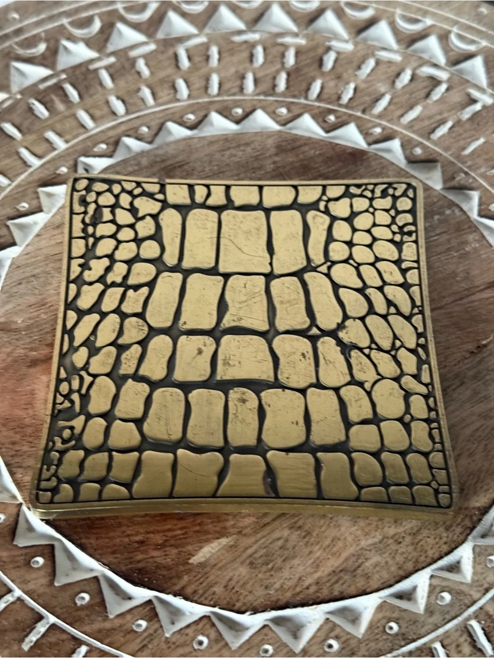 L’Objet Crocodile Gold Coasters Set of 4 Antiqued Brass 24K Accents